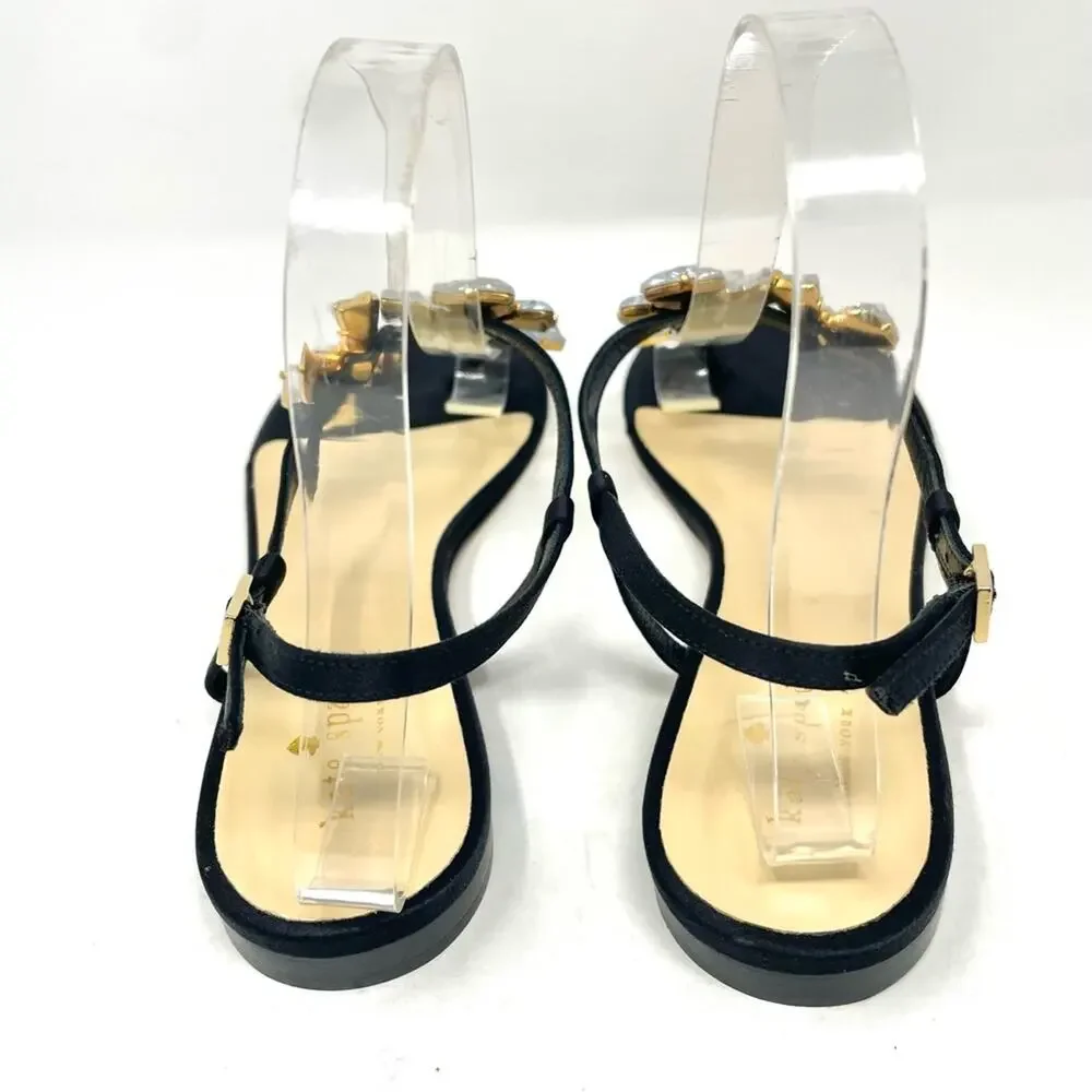 NEW Kate Spade Crystal & Silk Ankle Strap Dress Sandal in Black Women's 8.5 $260